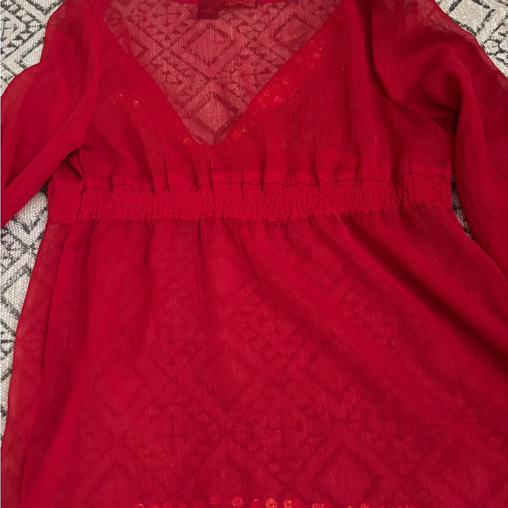 Magazine sheer 100% silk peasant blouse with bling